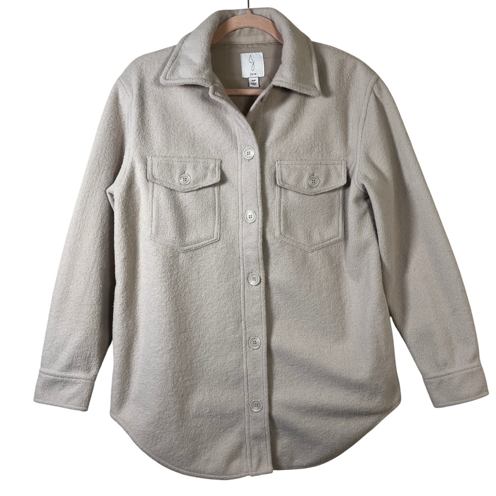 Joie Beige Brushed Fleece Button Front Shacket Jacket S Cozy Soft Girl Oversized